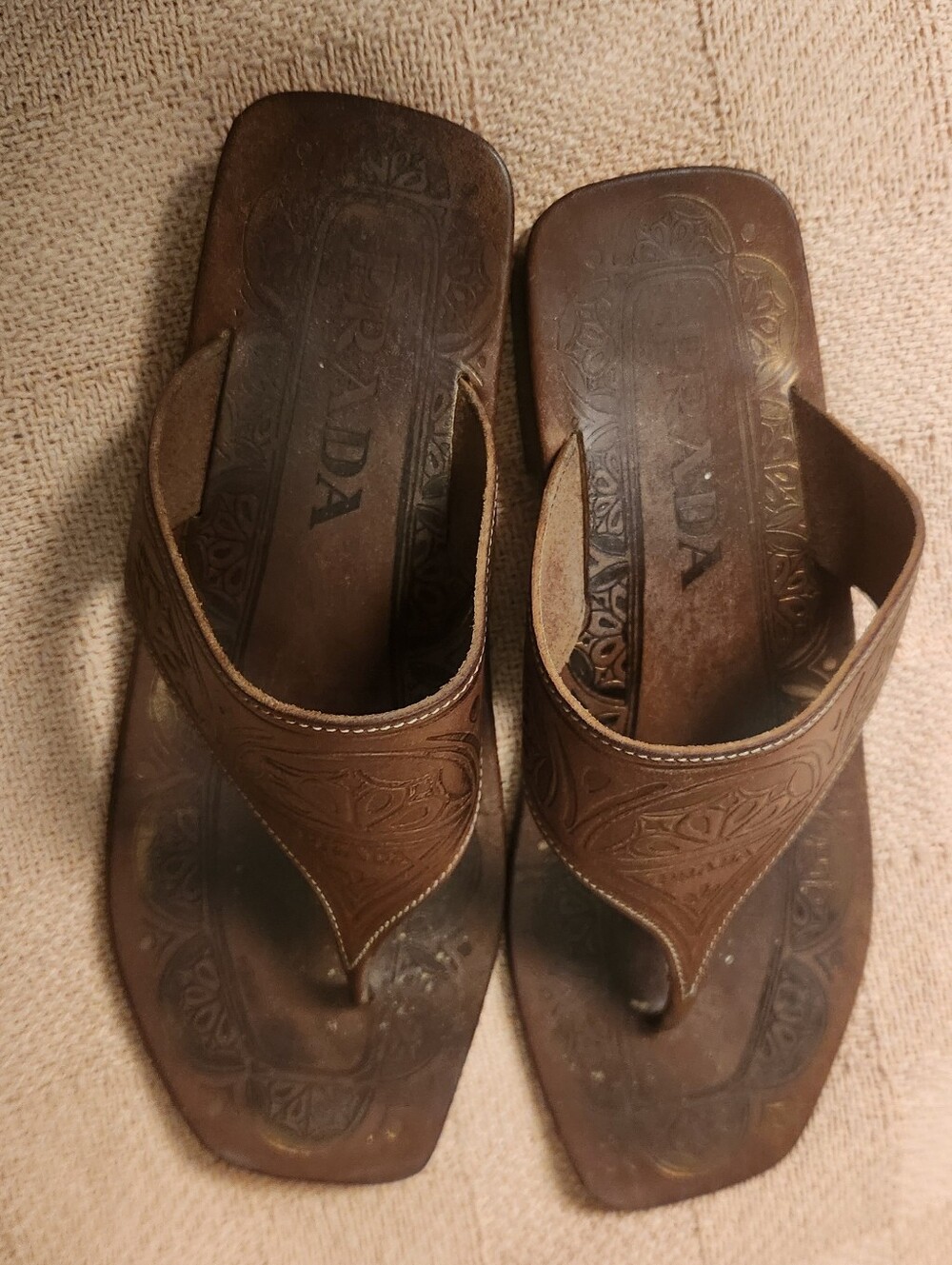 Prada Brown Leather Thong Sandals